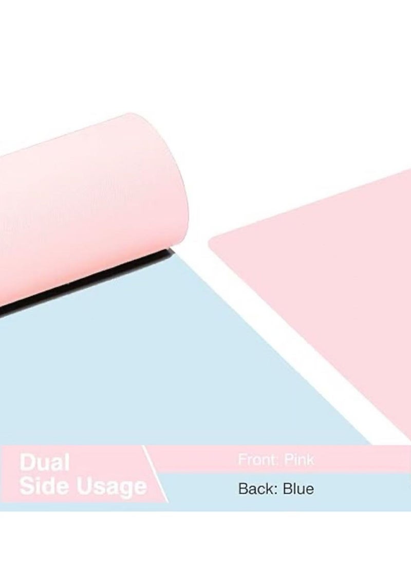 مزدوجة من جانب الجدول حصيرة / حصيرة مكتب كبير / ماء الجدول امتصاص موجة حماية لوحة الماوس / لوحة المفاتيح والفأرة مع الجلود حصيرة مكتب كبير ( 40 * 80cm ، الأزرق / الوردي ) - Image 2